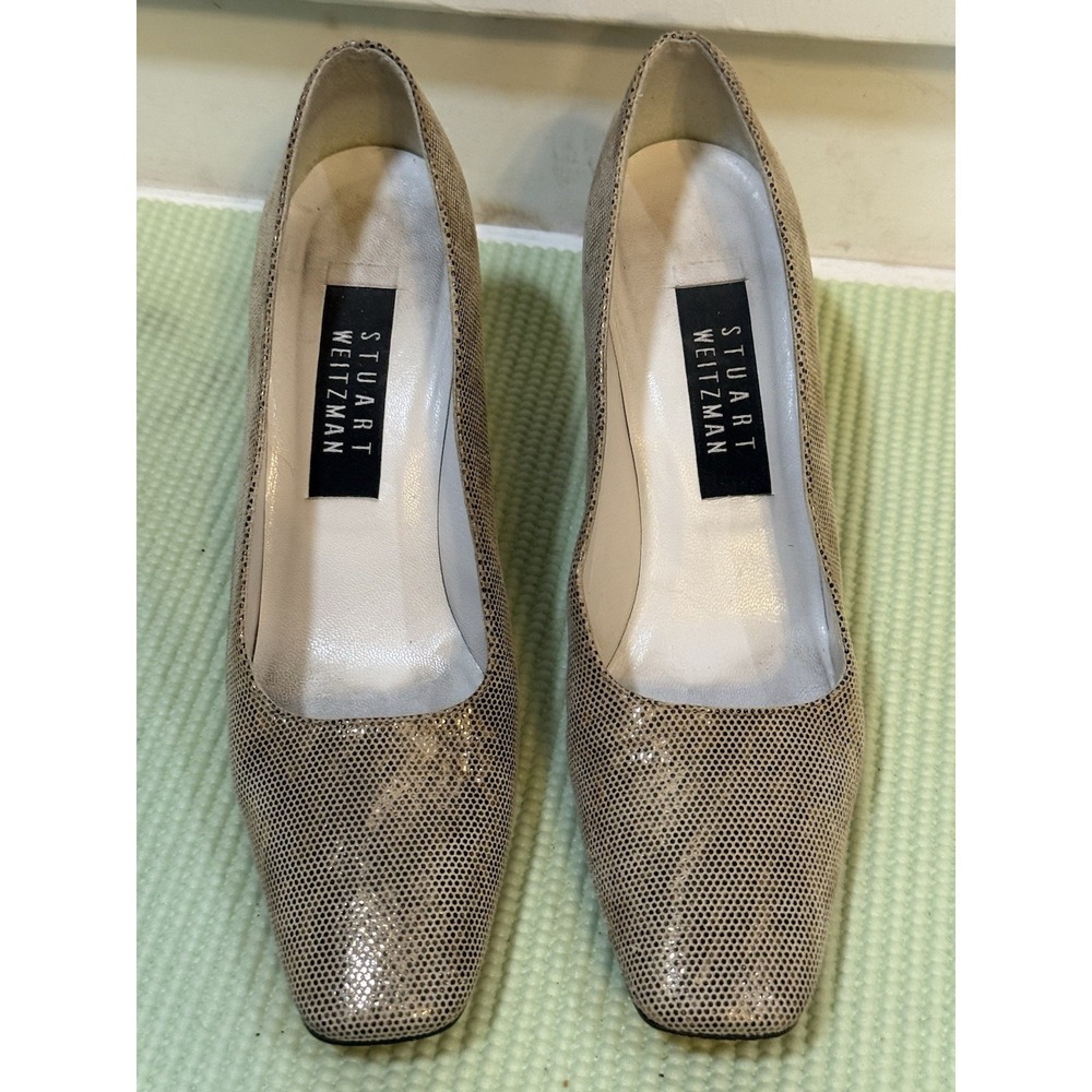 Stuart Weitzman Vtg  7 AA Gold Sparkle Pump Heels Size S236574 Formal Classic